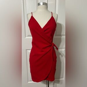 DIVIDED H&M Women’s Red Sleeveless Faux Wrap Mini Dress Size 4